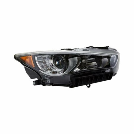 ESCAPADA Passenger Side Headlight, Infiniti Q50 Black/Chrome/Clear w/Projector LED Low/High Beam CAPA Cert ES3629668